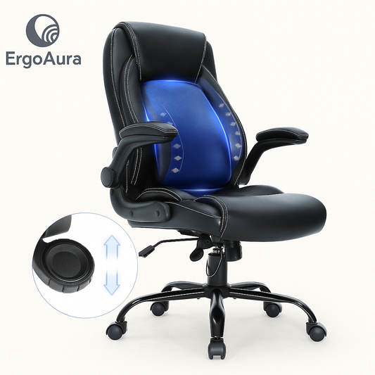 VEVOR Executive Office Chair with Cutting-edge Adjustable Lumbar Support, High Back PU Leather Office Chair Ergonomic for Back Pain, with Padded Flip-up Arms